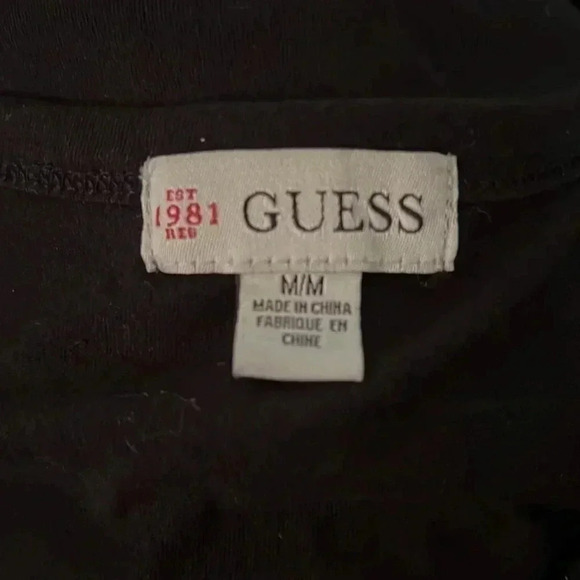 GUESS Jeans Women’s Jet Black T-Shirt with Gold Writing and Gold Sequins - Picture 7 of 11